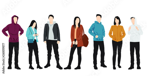 Set of silhouettes of men and women standing in different poses, cartoon character, group of business people, vector illustration, flat designe icon, isolated on white 