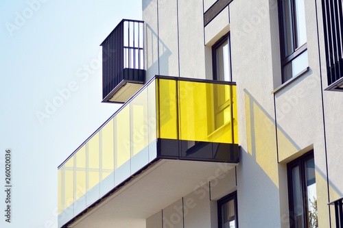 Modern european complex of apartment buildings. Fragment of a modern residential apartment building.