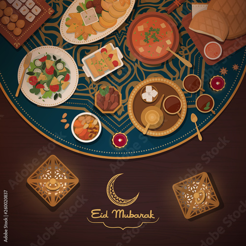Eid Mubarak card with traditional food
