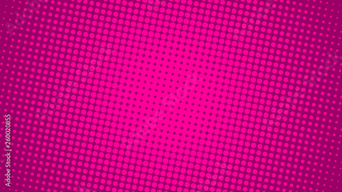 Bright pink and magenta retro pop art background with dots. Vector abstract background with halftone dots design.