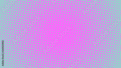Blue magenta pop art background with turquoise halftone dots design, abstract vector illustration in retro comics style