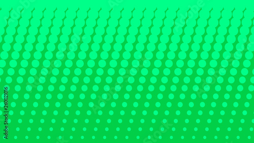 Green turquoise pop art background in comics style with halftone dots design, vintage kitsch vector backdrop with isolated dots