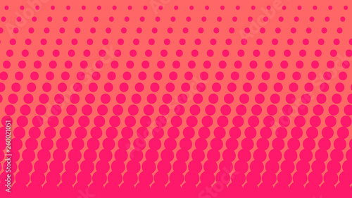 Red magenta pop art background in comics style with halftone dots design, vintage kitsch vector backdrop with isolated dots