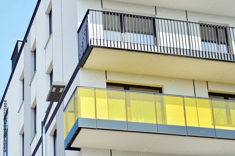 Obraz premium Modern european complex of apartment buildings. Fragment of a modern residential apartment building.