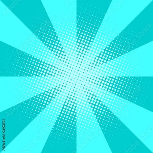 turquoise blue pop art background with turquoise halftone dots design, abstract vector illustration in retro comics style