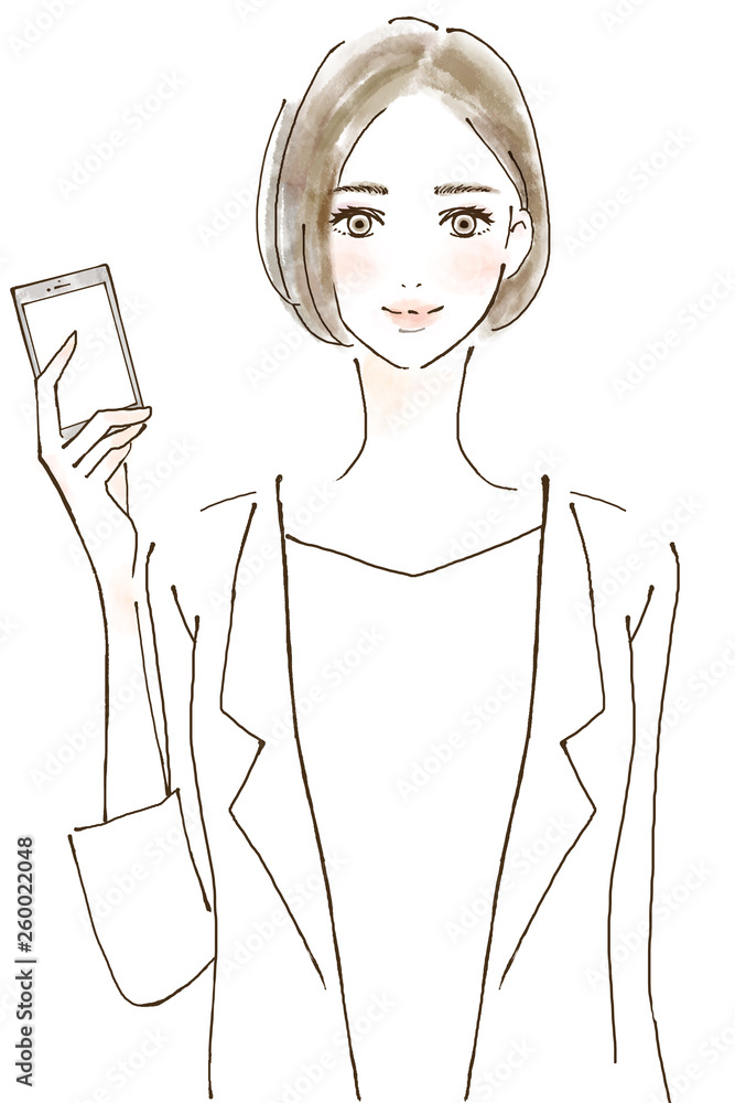 スマホ スマートフォン 携帯電話を持つ女性 手描きイラスト Stock イラスト Adobe Stock