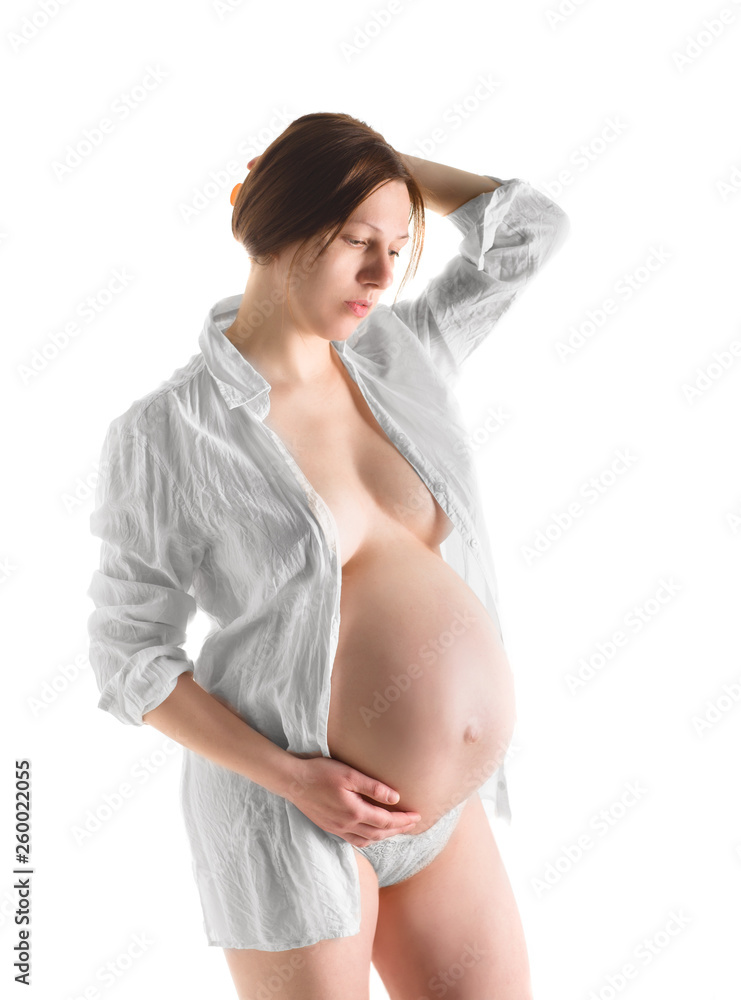 pregnant woman, expectant mother on white background, close-up of pregnant belly pregnant woman, expectant mother on white background, close-up of pregnant belly