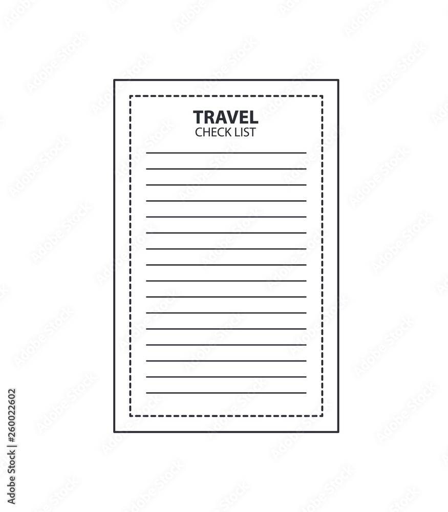 Travel checklist. Black gray linear icon on isolated white background. Travel checklist. Black gray linear icon on isolated white background.