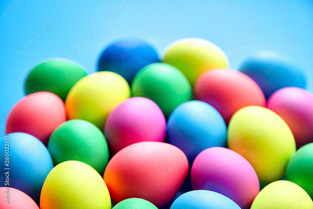 Colorful Easter eggs on blue background Colorful Easter eggs on blue background