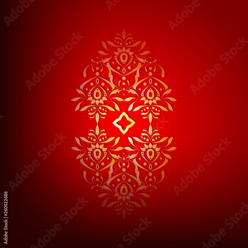 Oriental pattern ornament, gold on a red background. Vector