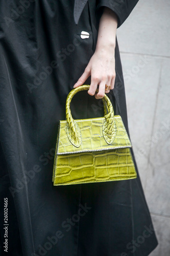 Canvas Print Fragment. Yellow crocodile bag