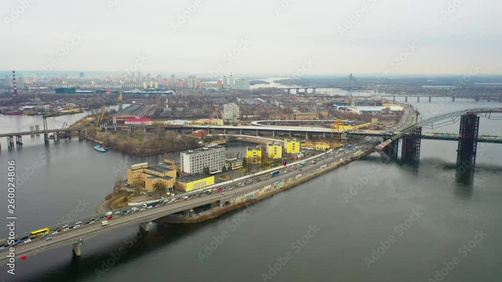 Aerial view of an industrial area near Kiev, with lots of bridges and chimneys. Aerial view of an industrial area near Kiev, with lots of bridges and chimneys.
