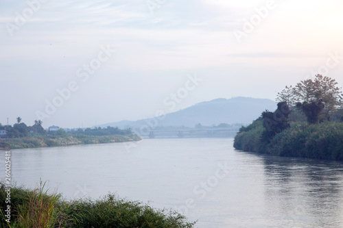 landscape riverside of asian with cannel river morning