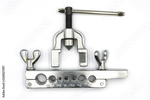 The tool box used for copper pipe flare for installation of air conditioning isolated on white background