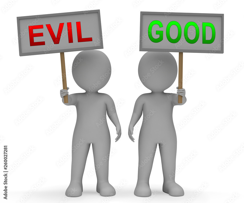 Fotografie Good Vs Evil Sign Shows Difference Between Moral Honesty And Hate - 3d Illustrat