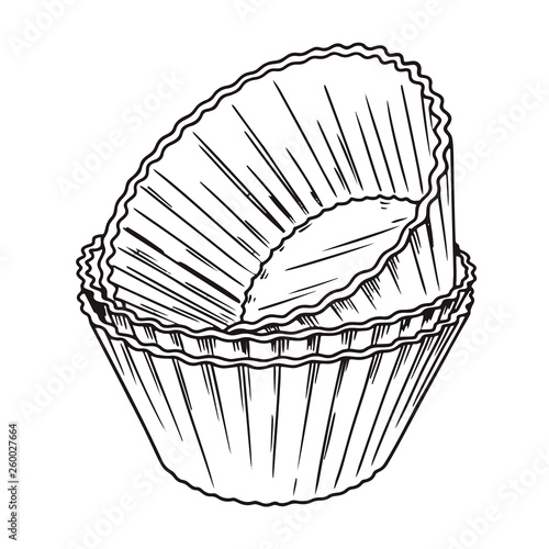 Sketch silicone forms for cooking muffin isolated on white background.