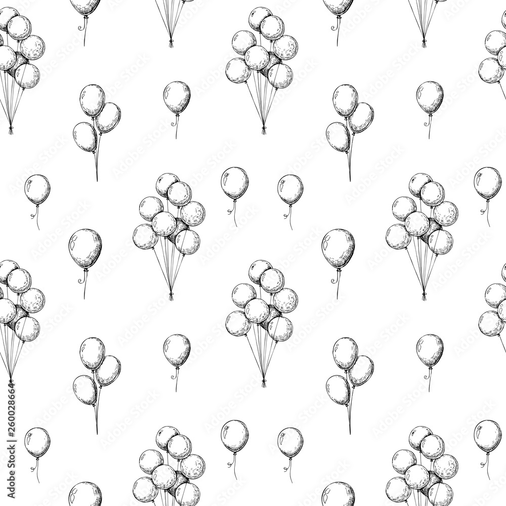 Seamless pattern with balloons. Hand drawn, isolated on a white background. Vector Seamless pattern with balloons. Hand drawn, isolated on a white background. Vector