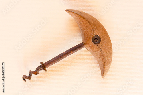 ancient corkscrew/ antique corkscrew in wood and iron from the early 1900th photo