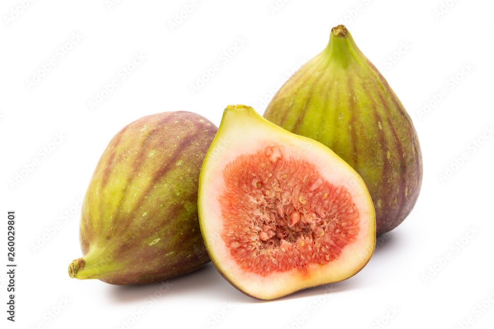 Fig fruits isolated on white background. Top view. Flat lay pattern Fig fruits isolated on white background. Top view. Flat lay pattern