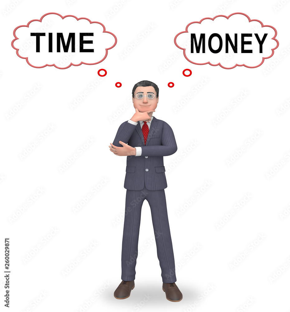 Time Vs Money Thought Contrasting Earning Money With Leisure Or Retirement - 3d Illustration Time Vs Money Thought Contrasting Earning Money With Leisure Or Retirement - 3d Illustration
