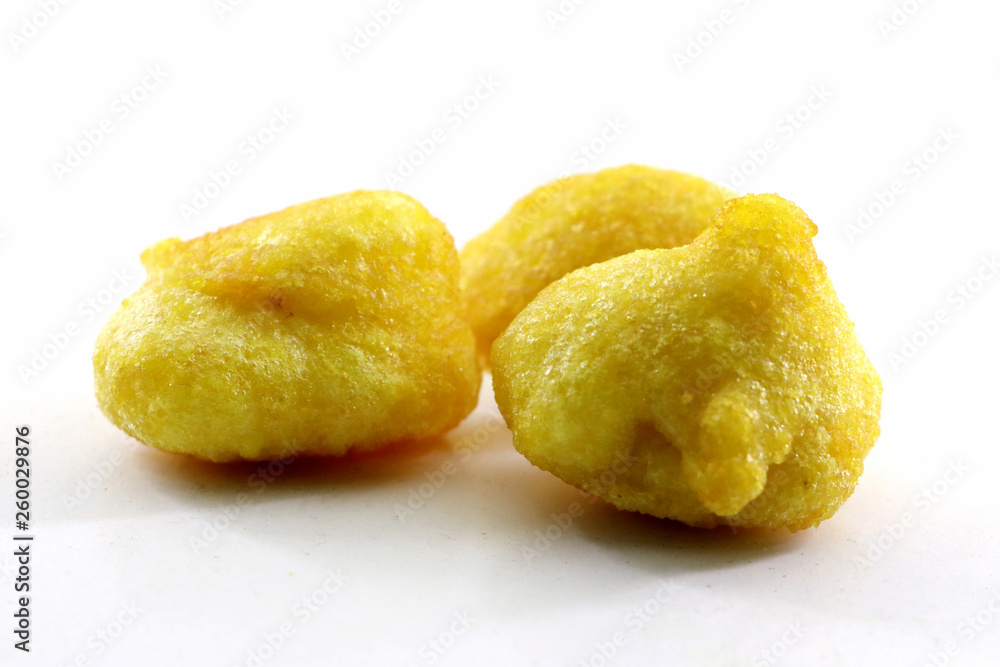 Isolated top view of Basin pakoda or pakora, Top shot of Popular Isolated top view of Basin pakoda or pakora, Top shot of Popular