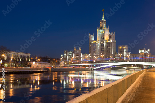 One of seven Stalin skyscrapers: the high-rise building on Kotelnicheskaya Embankment in night, Moscow