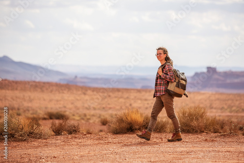 Hiker in Valley of Gods, USA