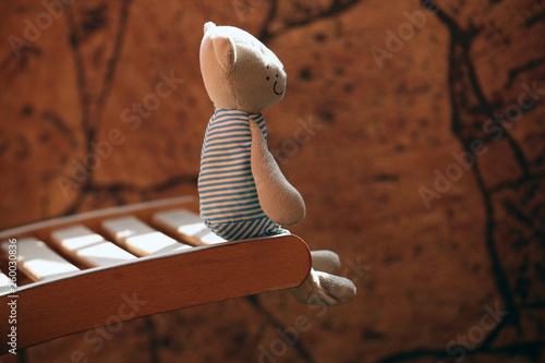 toy wool bear wooden chair spring garden 