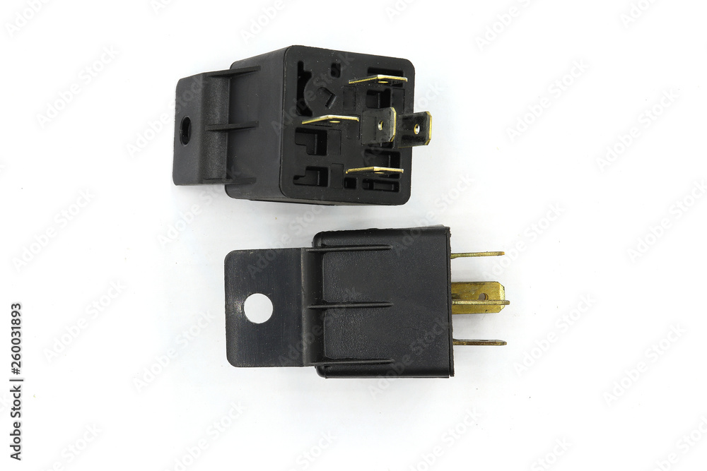 Electric relay, Electrical Auxiliary Relay, Coil Power Relay, magnetic contactor, 12v auto part isolated on white background. Electric relay, Electrical Auxiliary Relay, Coil Power Relay, magnetic contactor, 12v auto part isolated on white background.