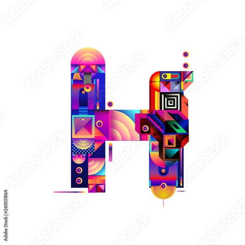 Vector colorful alphabet font letter H for logo, illustration, and background