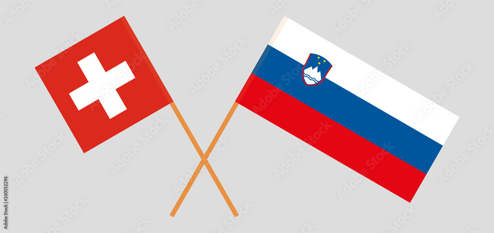 Slovenia and Switzerland. The Slovenian and Swiss flags. Official colors. Correct proportion. Vector illustration