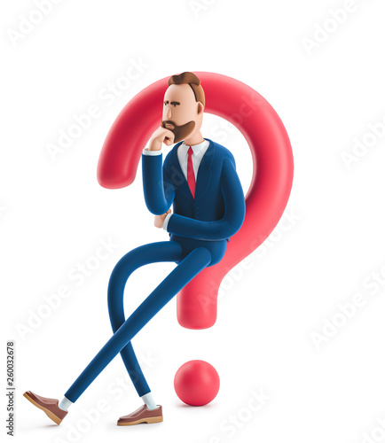 3d illustration. Businessman Billy looking for a solution