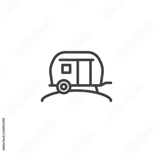 Camper trailer line icon. Caravan linear style sign for mobile concept and web design. Camping car outline vector icon. Symbol, logo illustration. Pixel perfect vector graphics