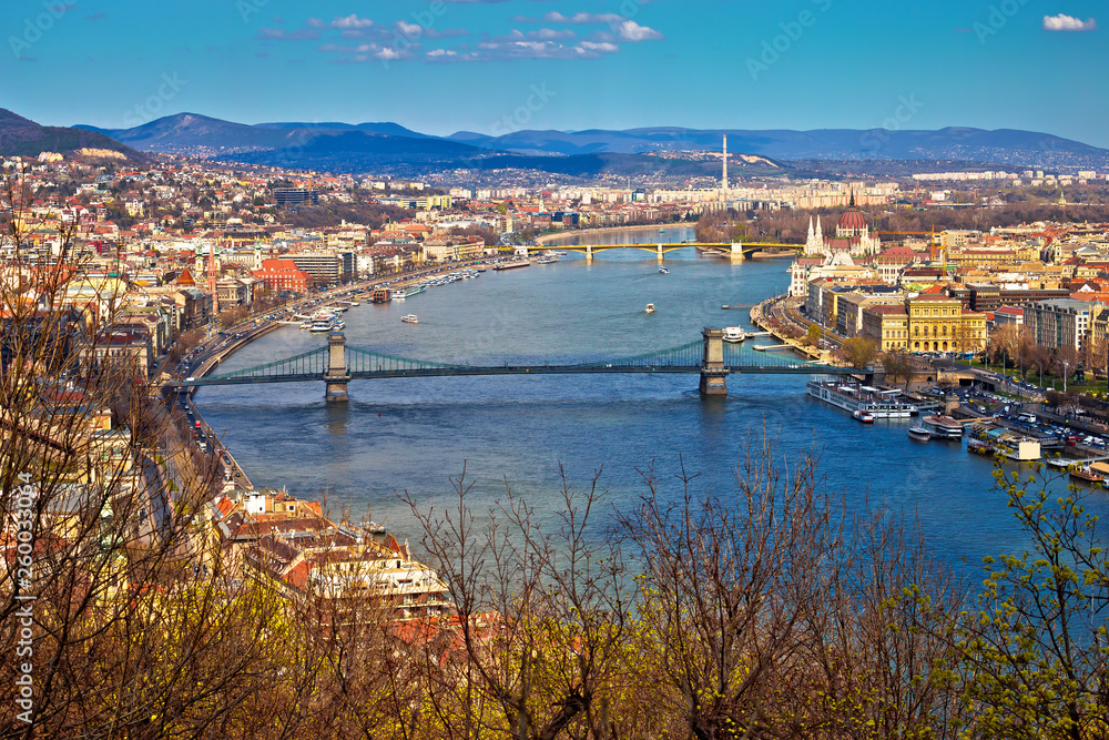 Budapest Danube river waterfront panoramic view from above