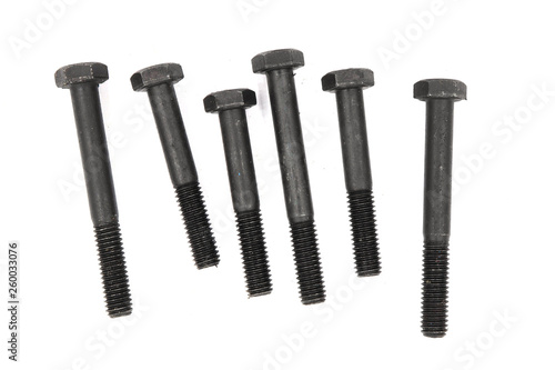 Black bolts and screw industry iron isolated on white background