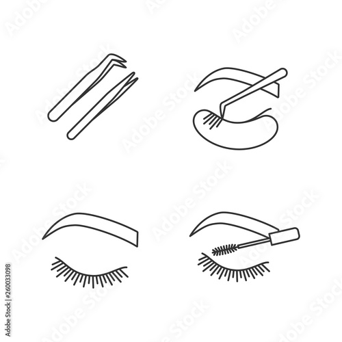 Eyelash extension linear icons set