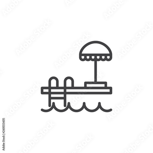 Hotel swimming pool line icon. linear style sign for mobile concept and web design. Swimming pool ladder and umbrella outline vector icon. Symbol, logo illustration. Pixel perfect vector graphics