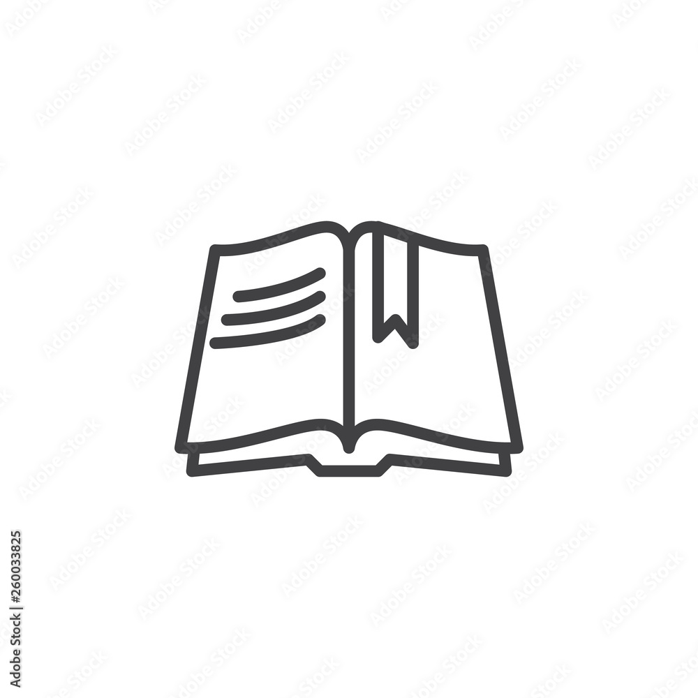 Open book pages line icon. linear style sign for mobile concept and web design. Book with bookmark outline vector icon. Recreation symbol, logo illustration. Pixel perfect vector graphics Open book pages line icon. linear style sign for mobile concept and web design. Book with bookmark outline vector icon. Recreation symbol, logo illustration. Pixel perfect vector graphics