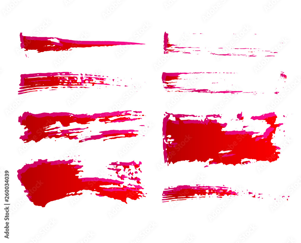 Set of Hand Painted Red Ink Brush Strokes. Vector Grunge Brushes.