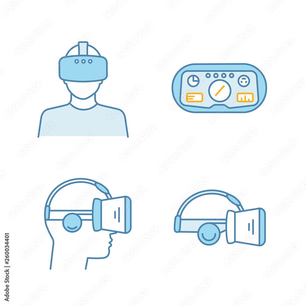 Virtual reality color icons set