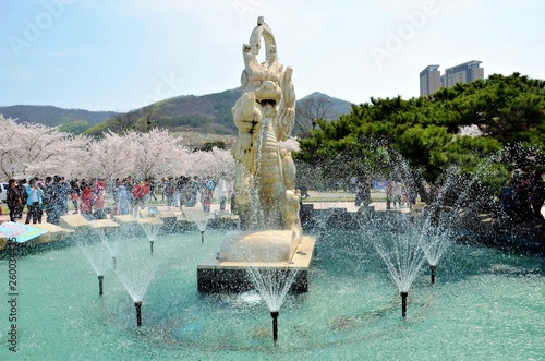 Fountain in the park in Dalian, China. photo