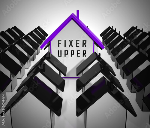 Fixer Upper House Icon Shows Derelict Building Needing Renovation - 3d Illustration photo