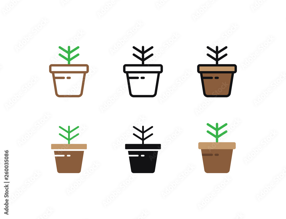 Set floral plants and blooming cactus in pots isolated with line, flat and glyph icon styles on white background. vector illustration Set floral plants and blooming cactus in pots isolated with line, flat and glyph icon styles on white background. vector illustration
