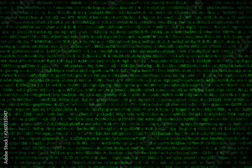 Abstract complicated crypto symbols on black, data encryption binary code concept