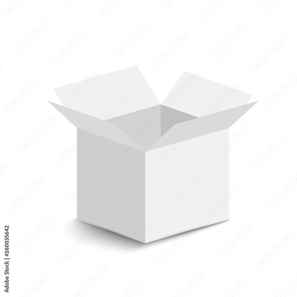 white open box on white background. open box with shadow. vector illustration. white open box on white background. open box with shadow. vector illustration.