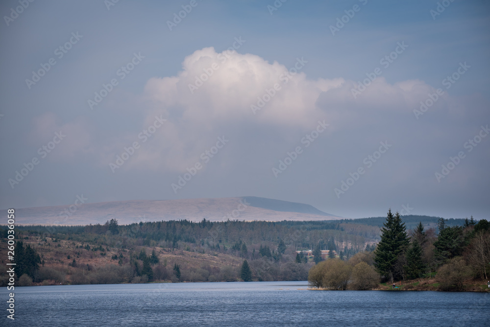 A spring morning in the Welsh countryside with the Reservoir in the Brecon Beacons national Park, Wales UK