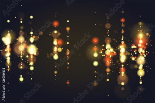 Bokeh sparkle Christmas 2020 background. Glitter lights luxury glamor background. Abstract defocused circular party magic christmas lights. New year glamorous elegant, shiny background. EPS 10.