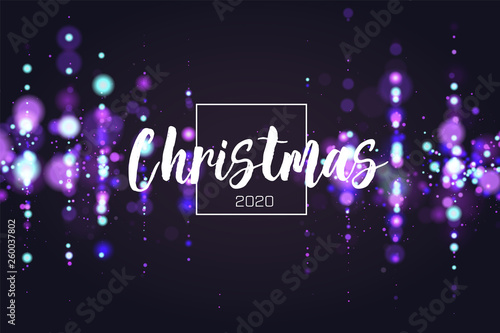 Bokeh sparkle Christmas 2020 background. Glitter lights luxury glamor background. Abstract defocused circular party magic christmas lights. New year glamorous elegant, shiny background. EPS 10.