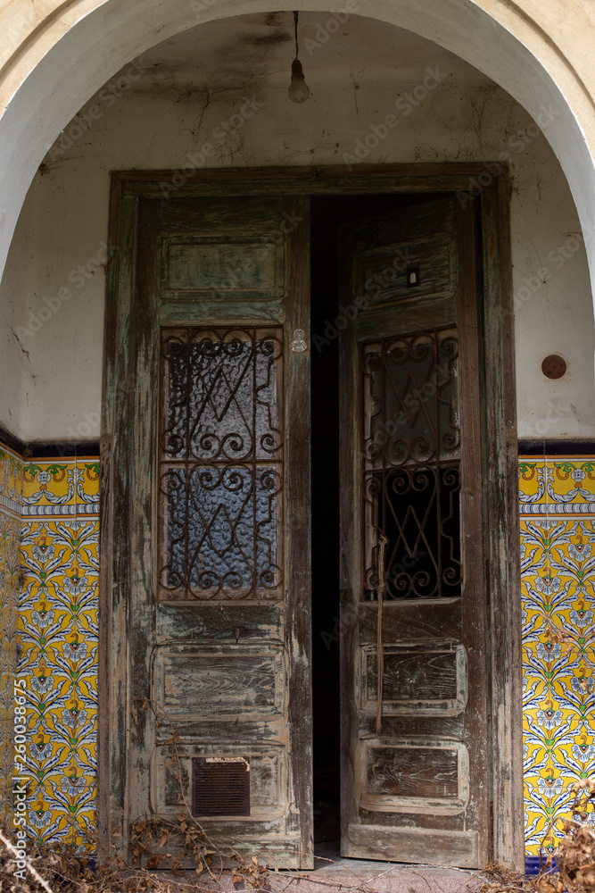 Old wooden door of an abandoned house