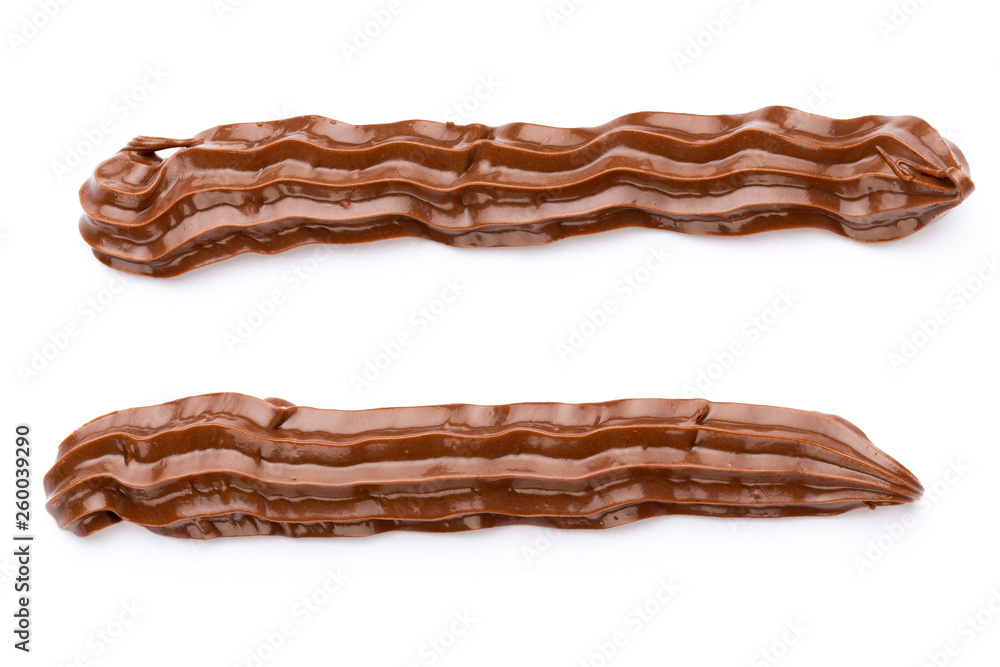 Chocolate cream isolated on white background. Flat lay. Chocolate cream isolated on white background. Flat lay.